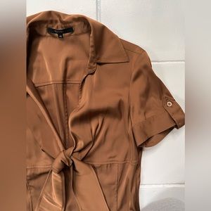 Gucci Brown Satin Midi Dress with Front Tie